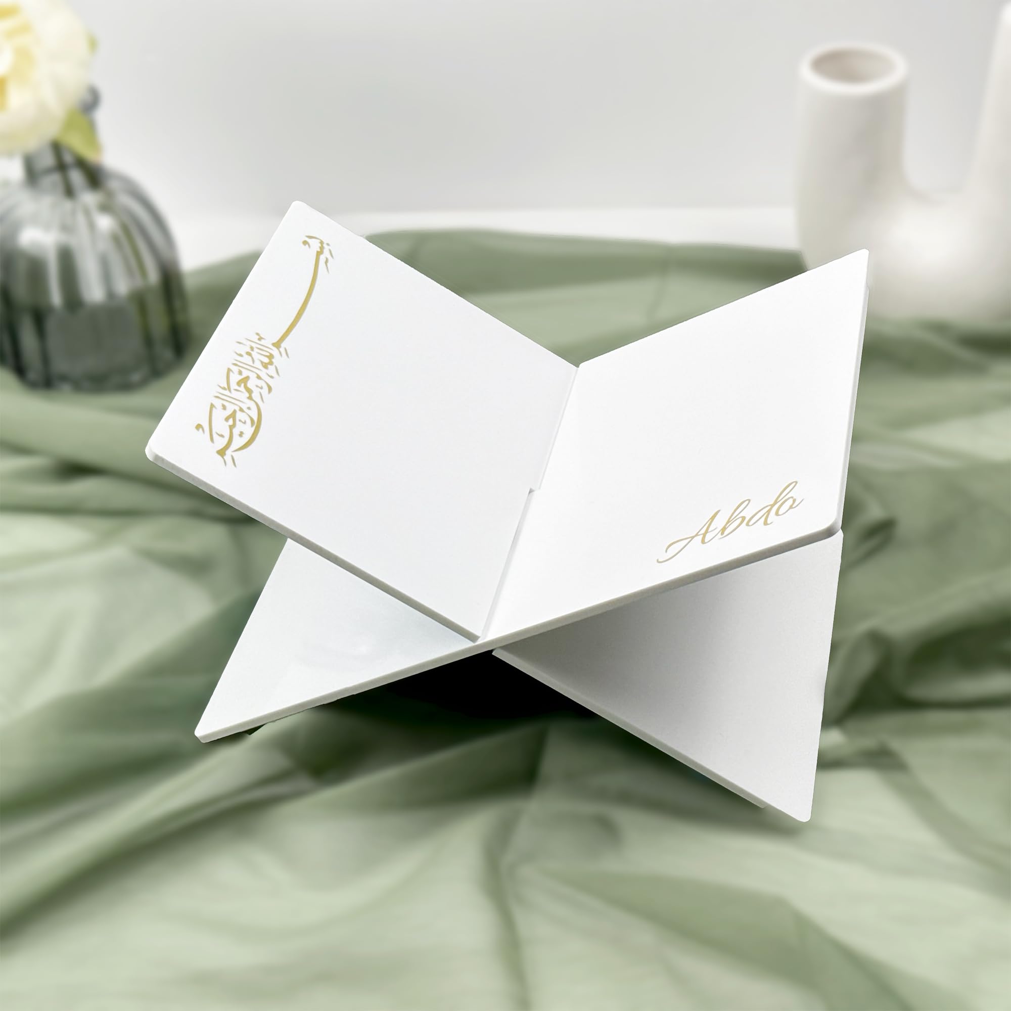 Support de Coran | Table de lecture coranique blanc et or - Cadeau islamique unique et élégant | Cadeau de mariage islamique - Cadeau Ramadan et Aïd