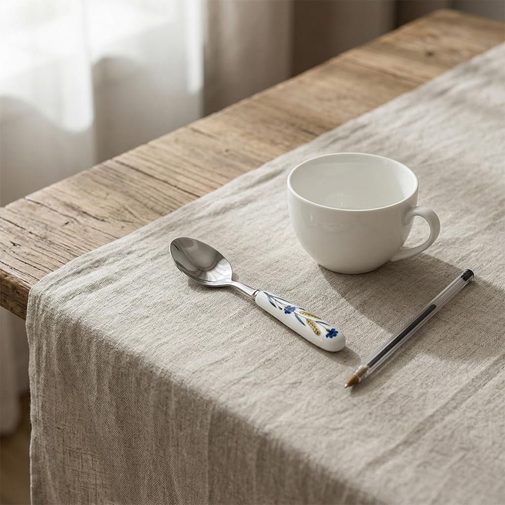 Cuchara de postre de acero inoxidable 18-10 de alta calidad, SUS304, 6.5 pulgadas, 16.5 cm, con mango de cerámica de flor azul de trigo pintado a mano, para el hogar, cocina, restaurante, fiesta (8