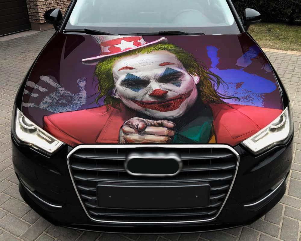 Joker Car Hood Wrap Self-Adhesive Vinyl Sticker Full Color Graphics Villain Decal #9 59"x69" (150cm x 175cm)