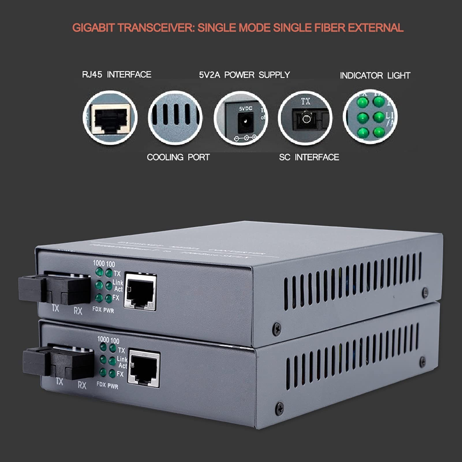 Generic Gigabitowy Konwerter światłowodowy Szybki Konwerter Sygnału Optycznego Ethernet dla Profesjonalistów Sieciowych z 2 szt. SC10/100/1000M