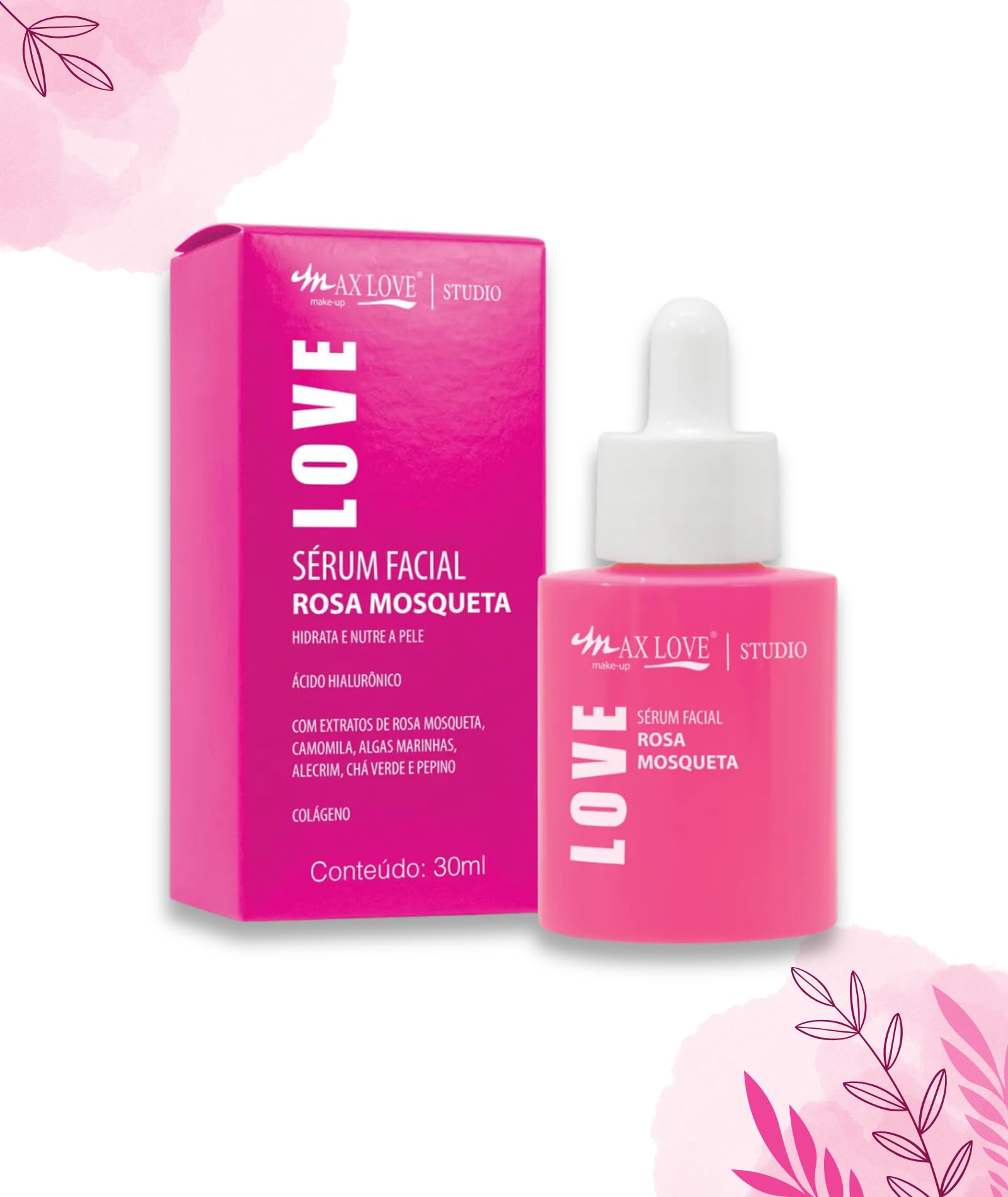 Sérum Facial Rosa Mosqueta Hidrata e Nutre Max Love. Nova