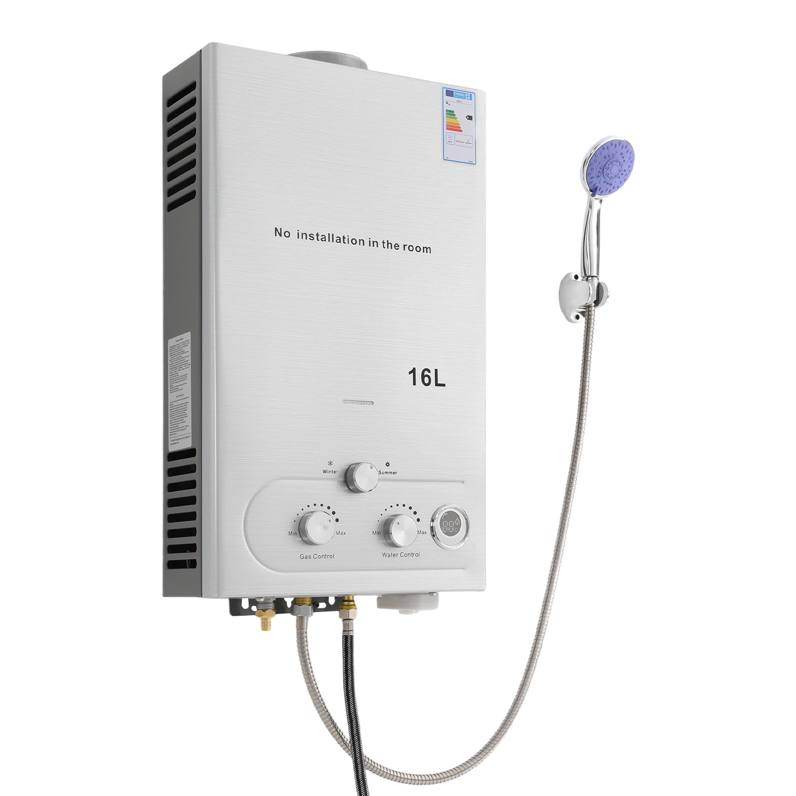 16L Gas Durchlauferhitzer mit Duschkopf 32KW LPG Warmwasserbereiter Super Niedrigem 0,15 bar Startwasserdruck für Zuhause Wohnmobile Kabinen