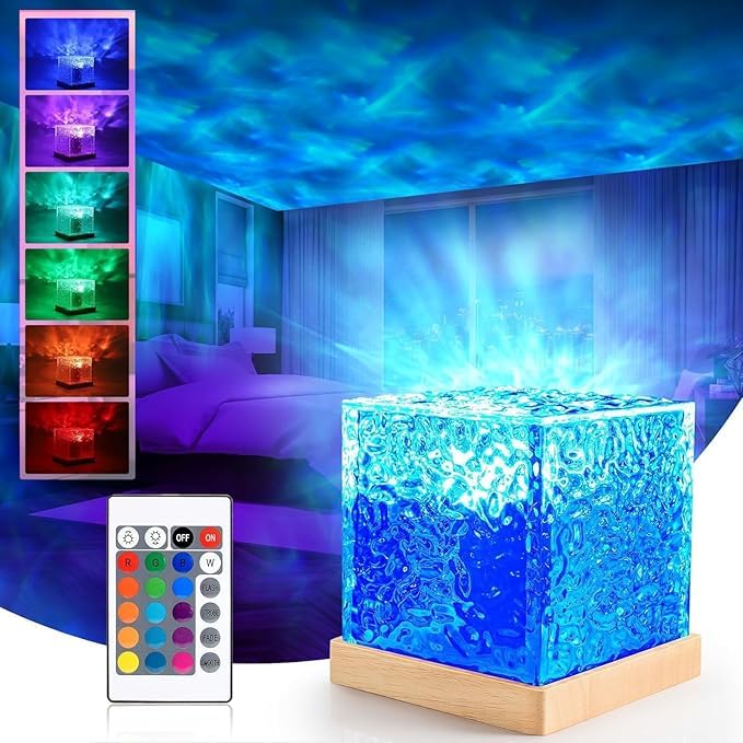 StonSell Northern Lights Ocean Wave Projector Lamp 3D Water Wave Effect Romantic LED Night Light Remote Control USB Rechargeable Crystal Table Lamp for Home Decor, Bedroom & Gift, Bedroom Lamp