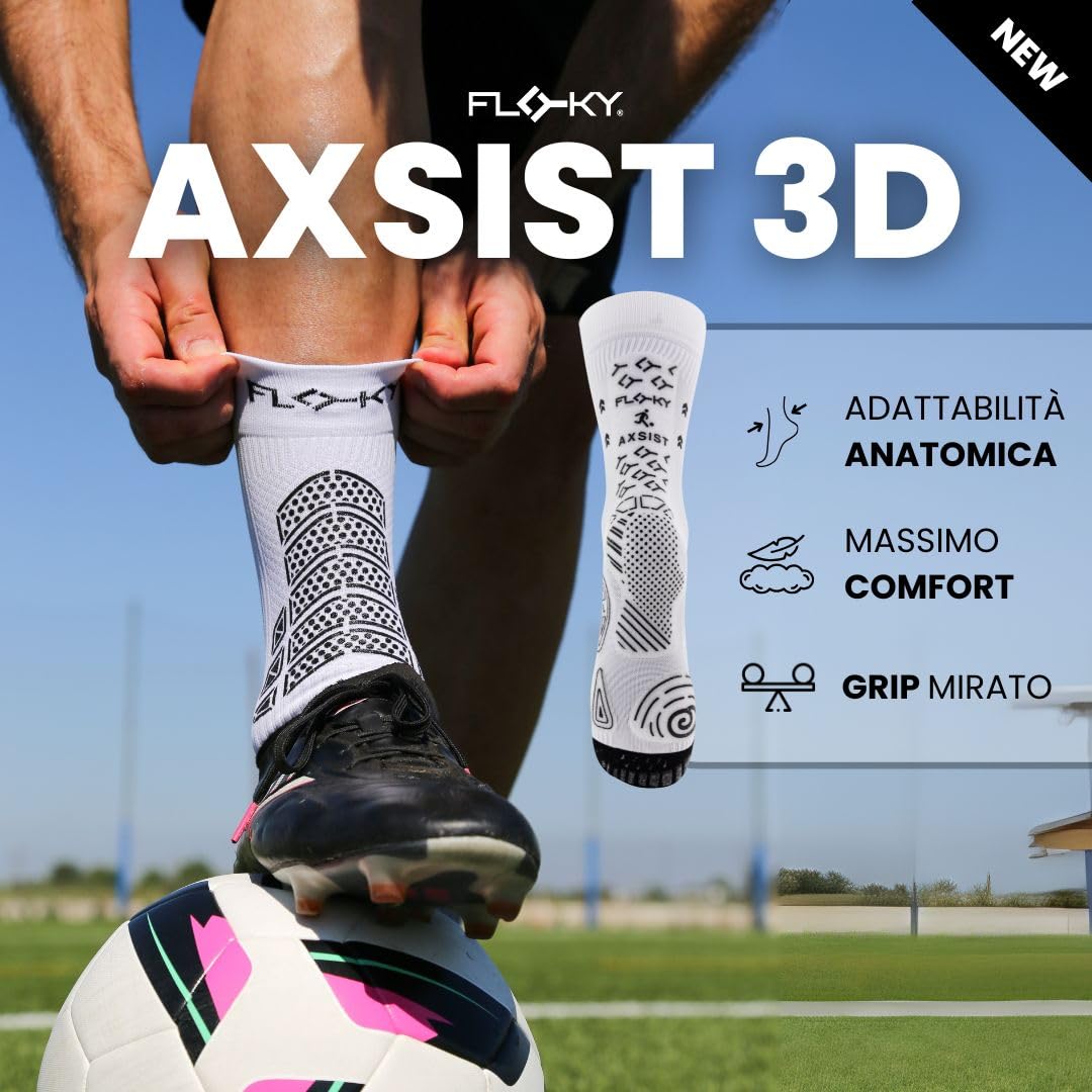 FLOKY AXIST Chaussettes de football et rugby biomécaniques 3D - Chaussettes de compression antidérapantes - Cheville stabilisée, protection du tendon d'Achille, adhérence maximale, soutien plantaire