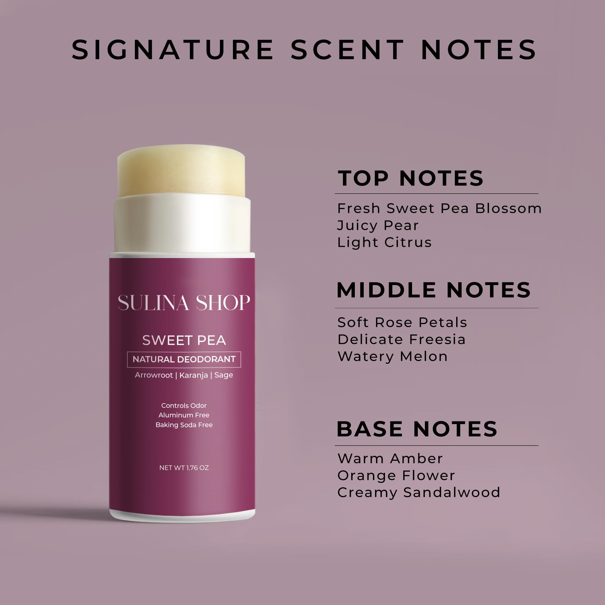 Sweet Pea Natural Deodorant for Women – Plant-Based, Aluminum-Free, Baking Soda-Free, 24-Hour Odor Protection & Moisture Absorbing – All-Body Use