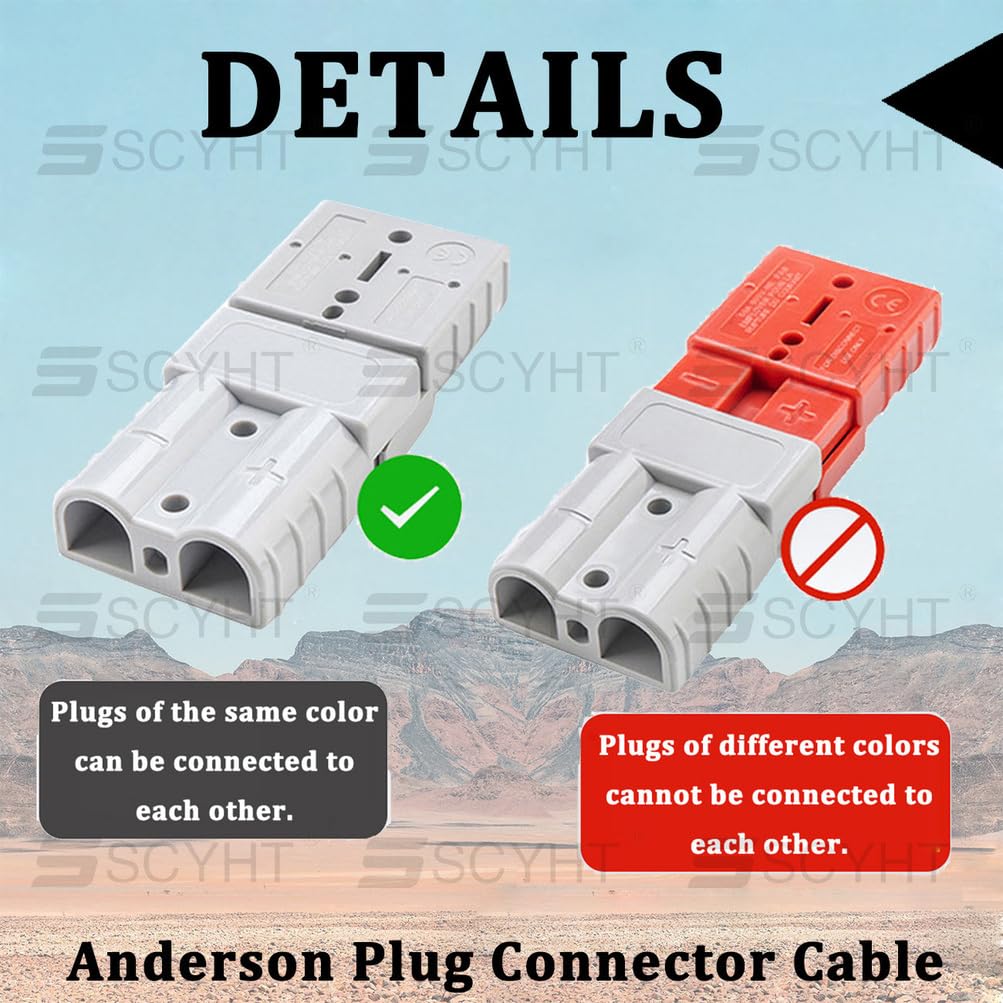 Wtyczka Anderson 120 A z kablem połączeniowym 4AWG Wtyczki wózków widłowych elektrycznych jeden do jednego do wymiany akumulatora litowego Podwójne kable ładowania,0.5m cable 2pcs