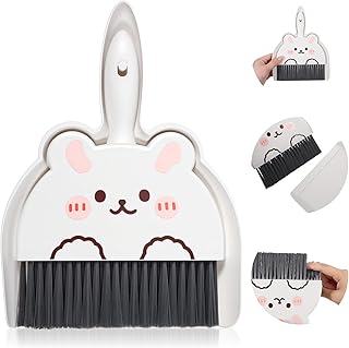 JIYIN Juego de escoba de mano portátil y recogedor con bonito diseño de conejo, mini escoba portátil y recogedor con cep...