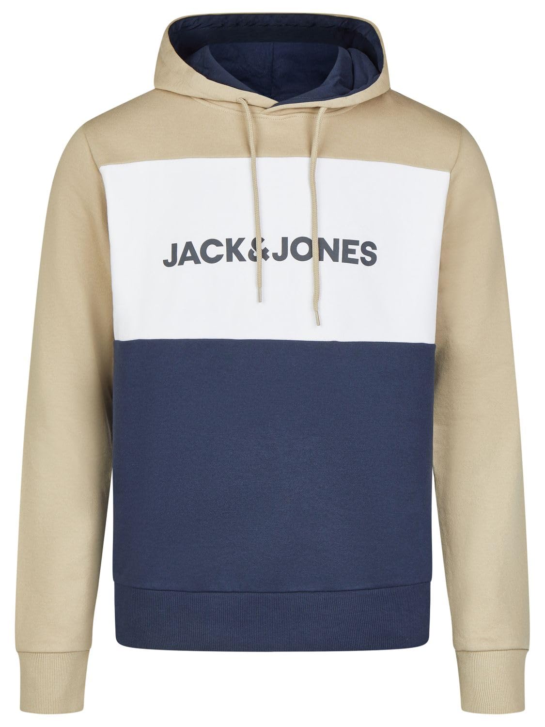 JACK & JONES JWHLOGO - Sudadera con capucha para hombre con estampado de bloqueo de bloqueo regular y talla grande, color verde, azul, beige, azul marino, S, M, L, XL, XXL, 3XL, 4XL, 5XL, 6XL, 7XL