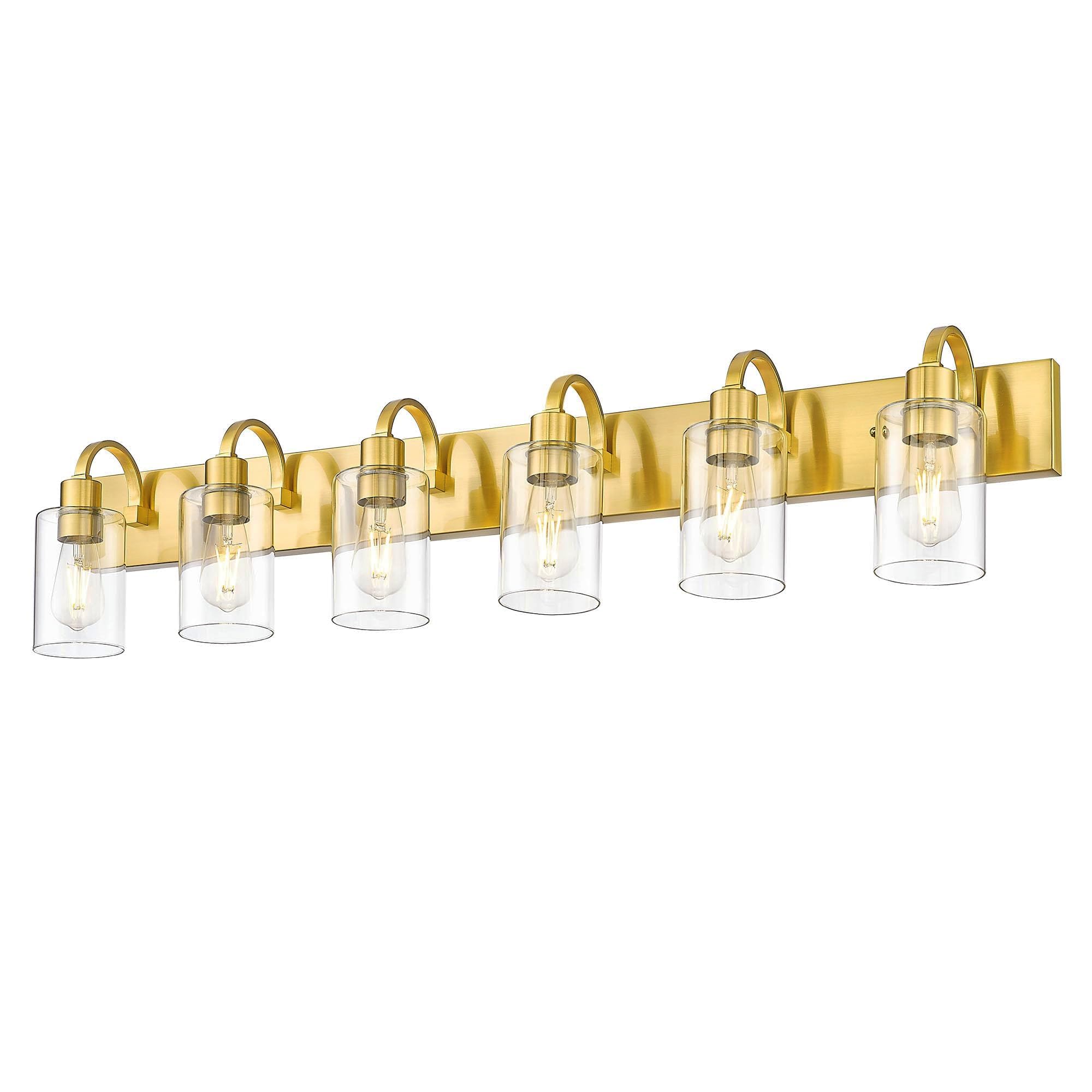 Emliviar Large 6-Light Vanity Lighting for Powder Room, 44.7 Inch Wall Lamp Over Mirror with Clear Glass Shade, Brushed Gold Finish, YCE237B-6W BG