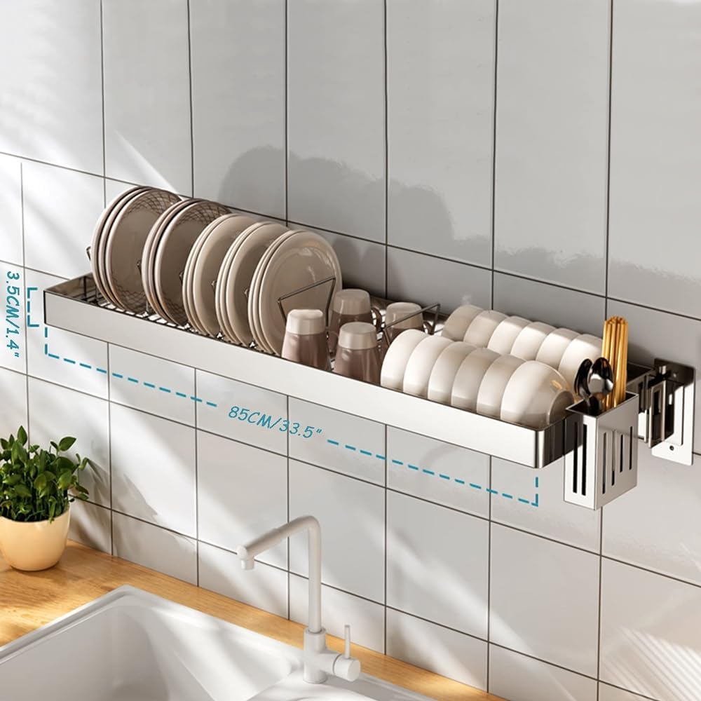 Scolapiatti da parete da cucina sopra il lavello in acciaio inox, 55-95 cm (dimensioni: 85 cm)