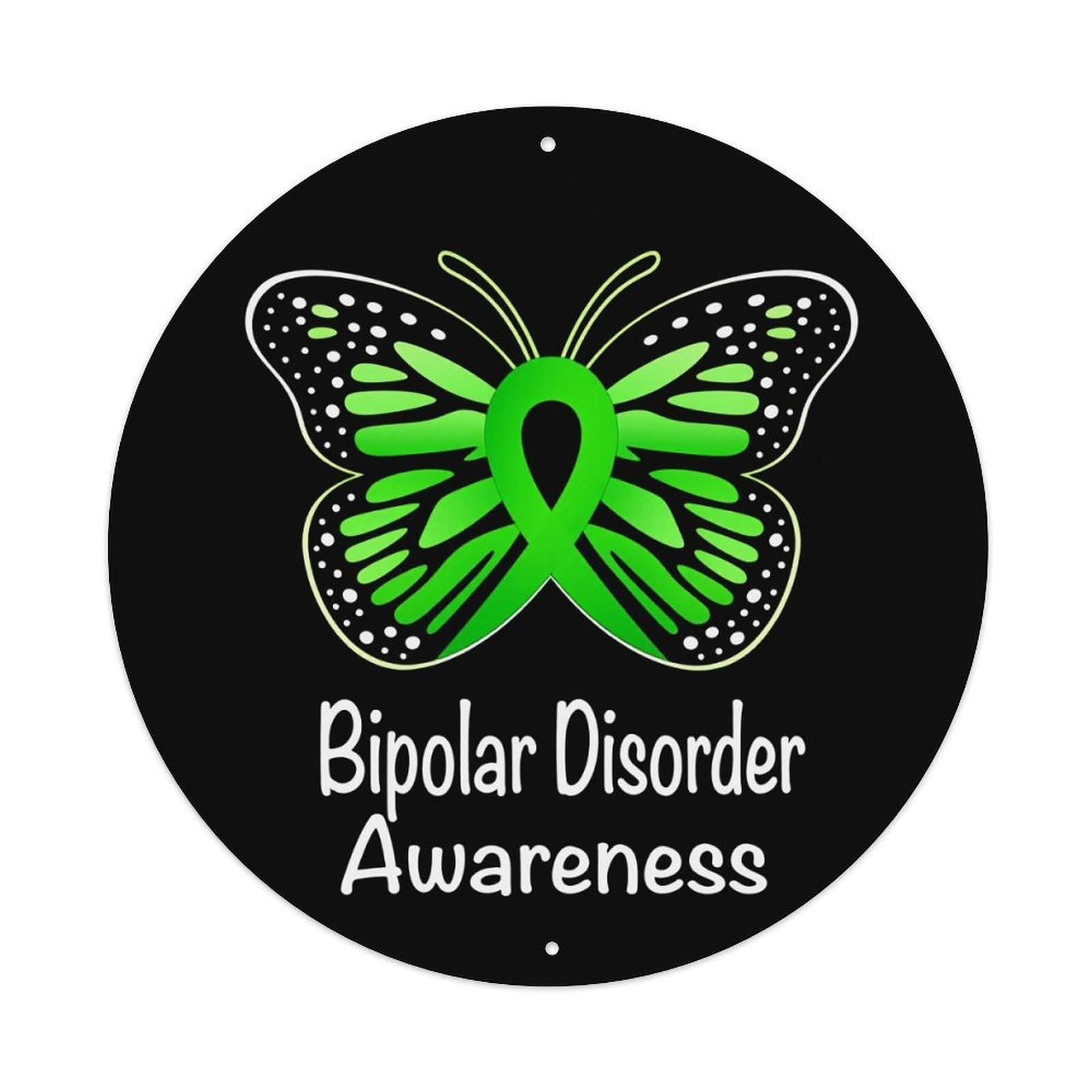 Butterfly Ribbon Green Black Text Round Tin Sign Vintage Style Metal Sign Home Bar Garden Wall Plaque Decor Metal Poster 8x8 Inch