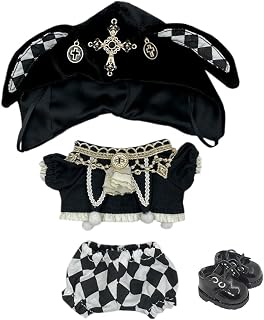 niannyyhouse Hat Coat Plaid Pants Shoes 10cm 20cm Plush Doll Black Golden Outfit Dress Up Accessories (Black-10cm)