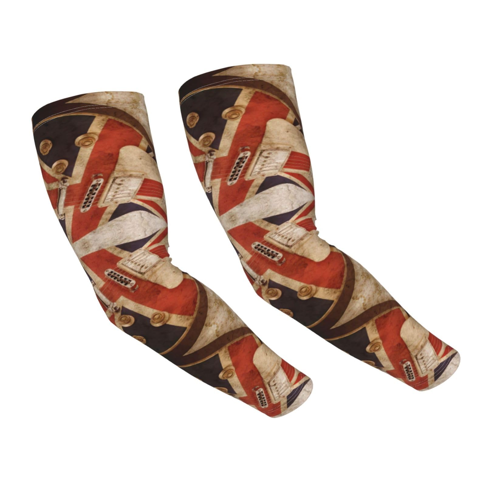 Mdatt Black Guitar British Flag Printing Breathable Cooling Arm Sleeves, Sun Protection For Golf