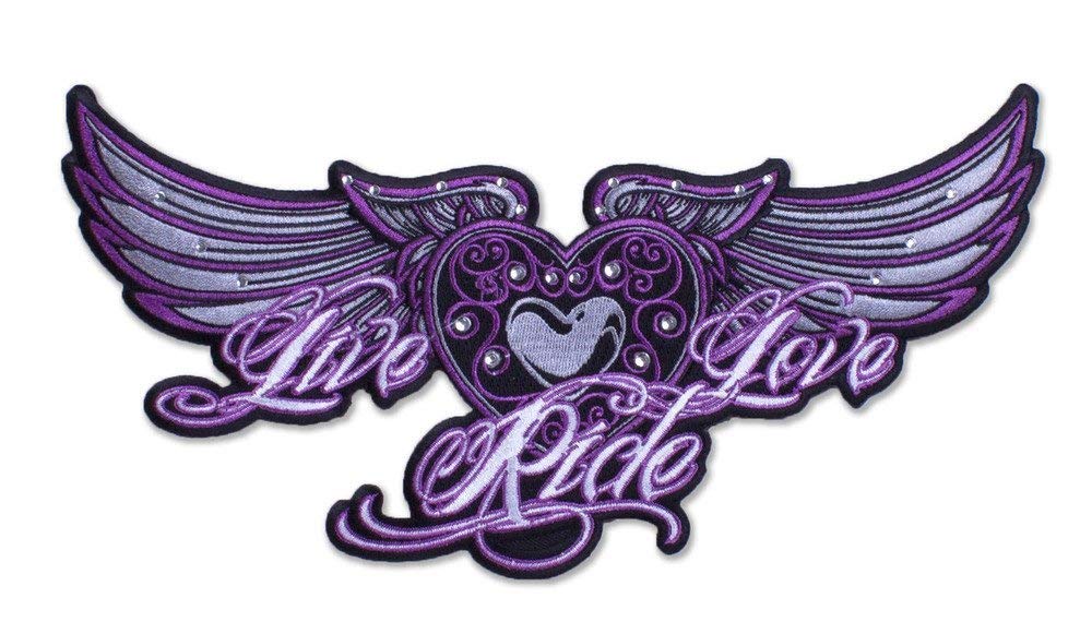 Womens Biker Patches: Live Love Ride Embroidered: Five Colors: Purple Large