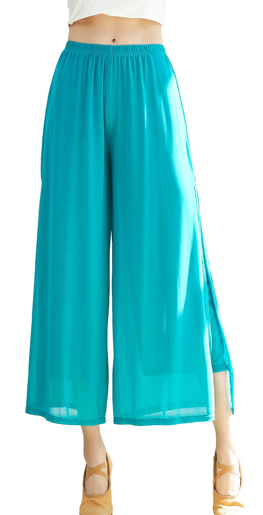 SEAUR Pantalon Palazzo fluide pour femme avec fente latérale Taille élastique pour danse lyrique Costume classique contemporain