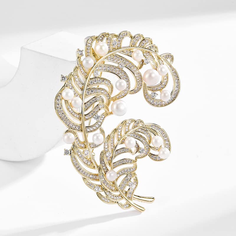 Image of Pearl Flower Brooch and Pins for Women Large Gold Luxury Elegant Pin Christmas Gift Jewelry