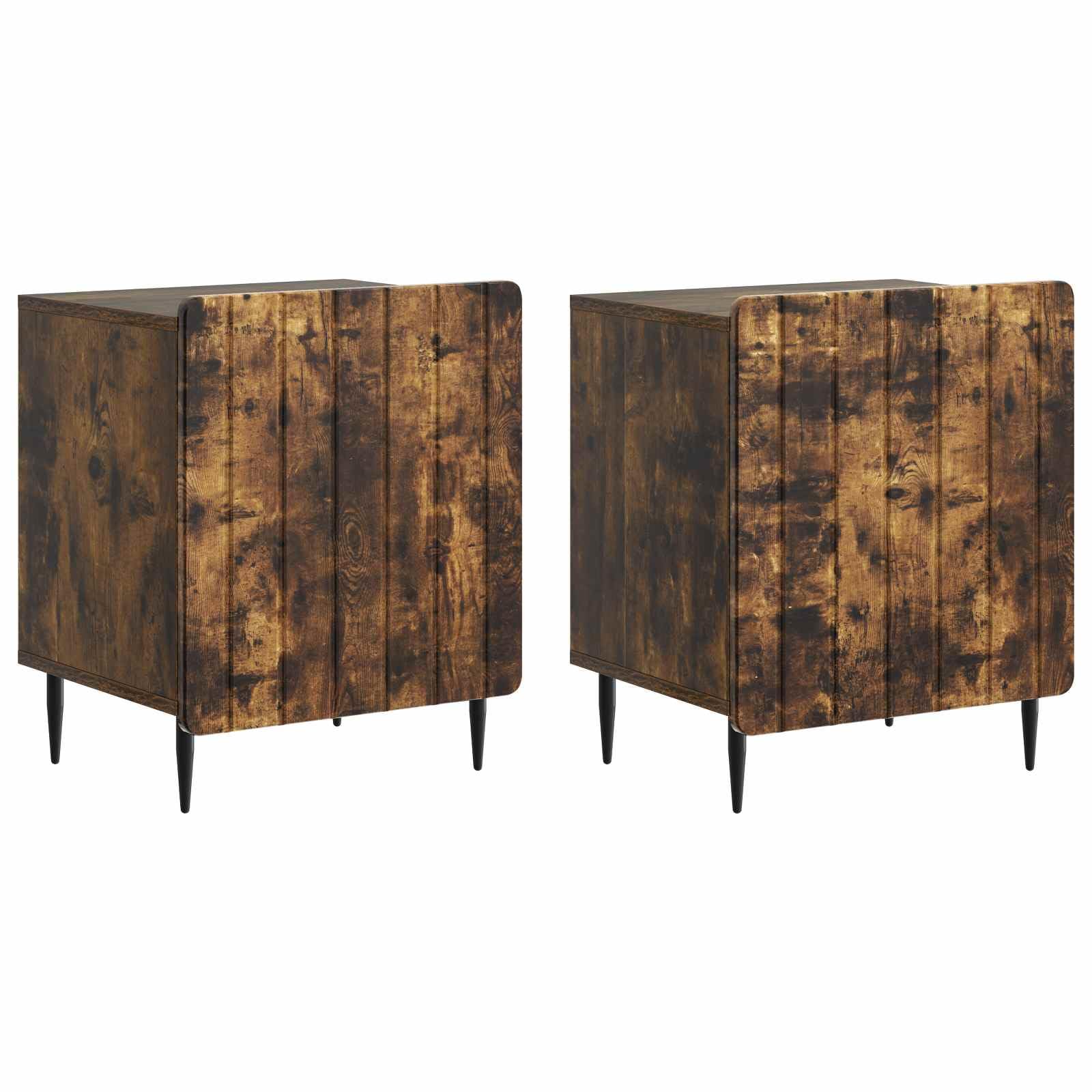 Table de chevet en chêne fumé lot de 2 avec pieds en métal de style moderne