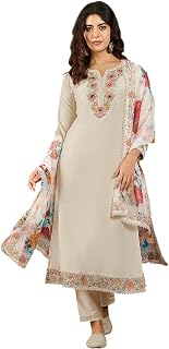 LYMI LABEL Kurta Set For Women - Cream Bitaliyan Thread Sequence Hand Work Embroidered Kurta With Pant And Organza Dupatta Price In India