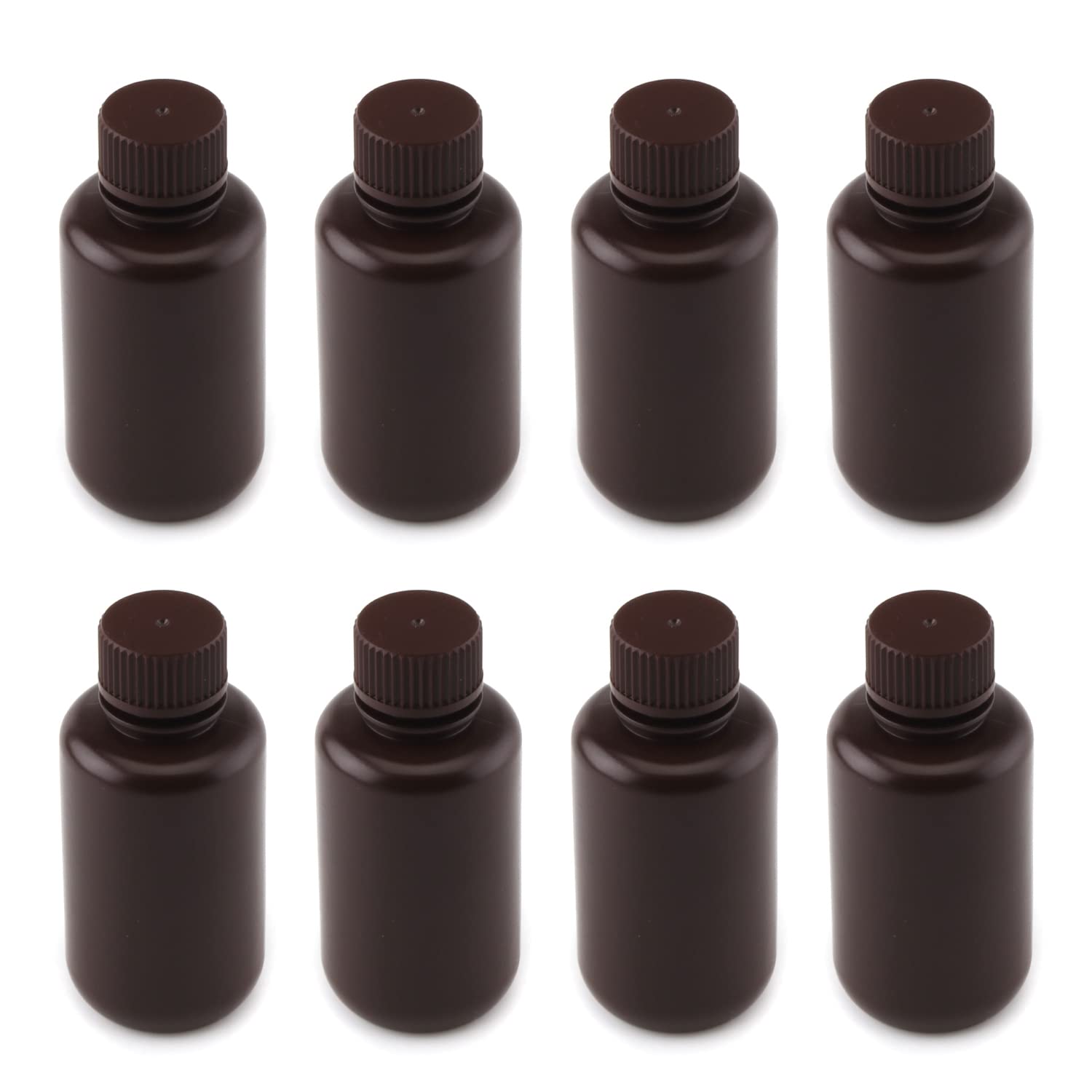 Othmro 8pcs Plastic Lab Chemical Reagent Bottles, 100ml/3.4 oz Small Mouth Liquid/Solid Round Sample Storage Containers Sealing Bottles with Cap Brown