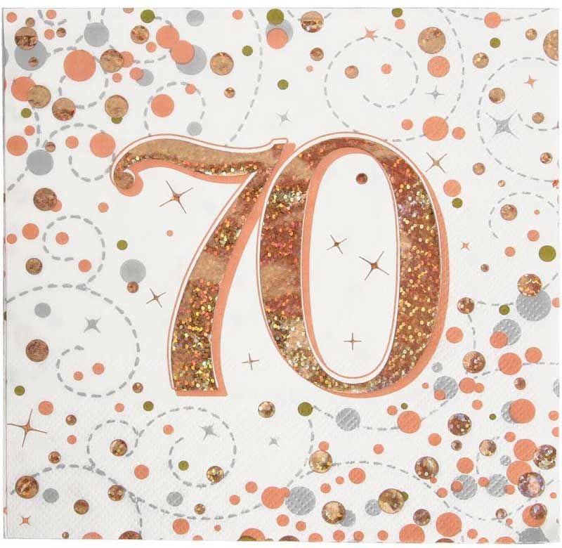 Age 70 Napkins Happy 70 Birthday Hologrphic Rose Gold Napkins Foil Shiny Recyclable Party Tableware
