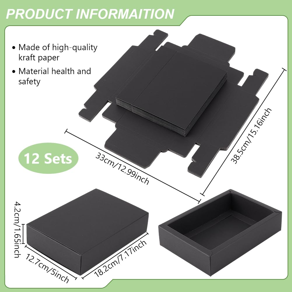 BENECREAT 12 Stück Schwarze Schubladenboxen aus Papier, 18,2x12,7x4,2cm rechteckige Geschenkbox aus Kraftpapier, Keksboxen für Hochzeitsgeschenke, Schmuckverpackungen