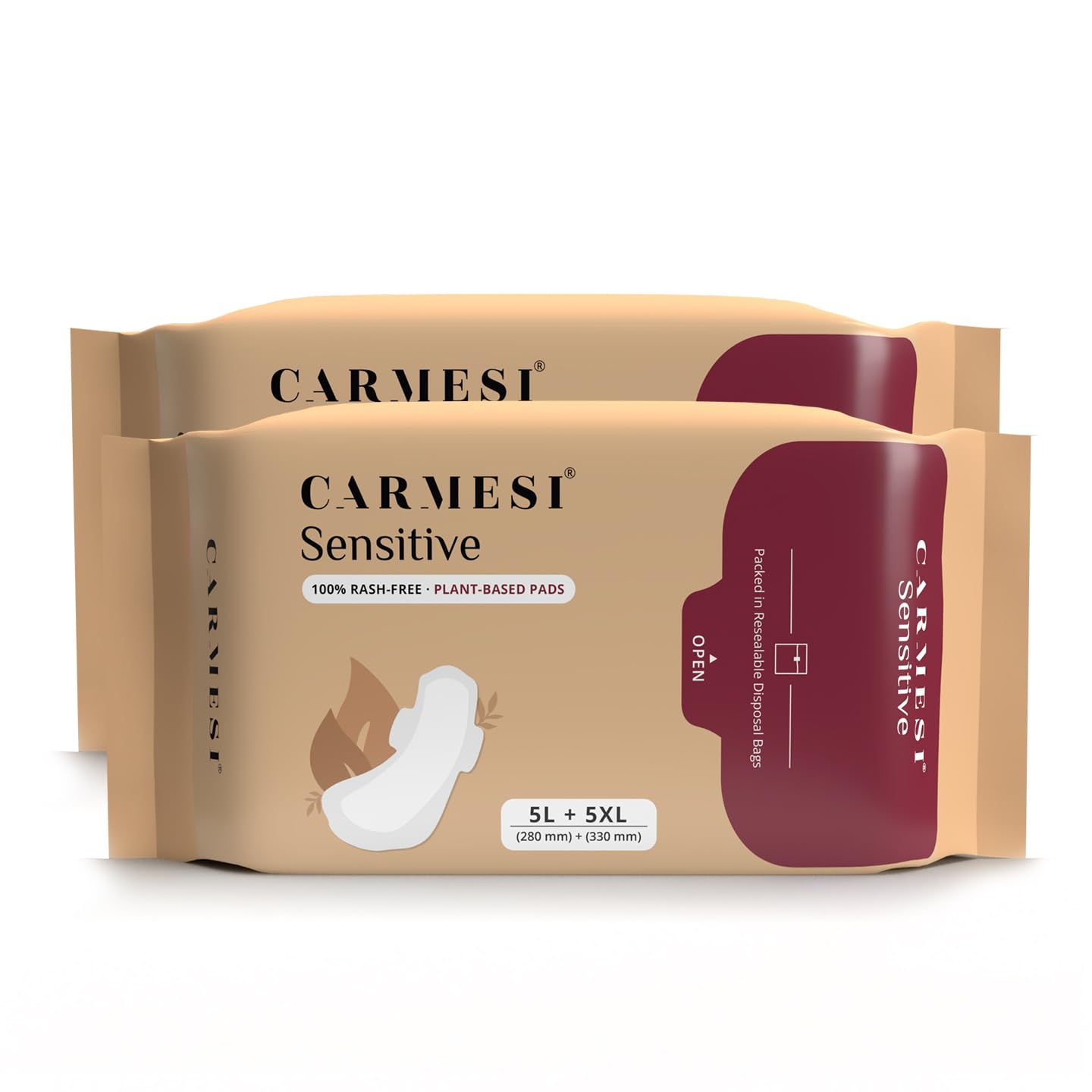 Carmesi Sensitive Sanitary Pads - 20 Pads (10 Large + 10 Xl) - Certified 100% Rash-Free By Gynecologist - Natural Plant Top Sheet - No Fragrance, No Chlorine - With Disposal Bags, Pack of 20 (B08LT2LWMF) Amazon Price History, Amazon Price Tracker