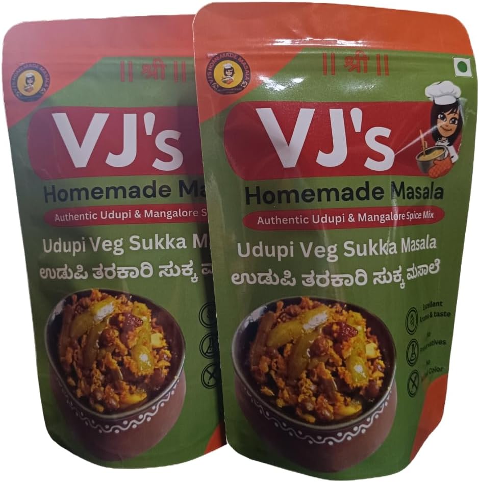 VJS Homemade Masala | Udupi Veg Sukka Masala Powder 400 grams (Pack of 2, Each 200gm), Zip Lock Pack