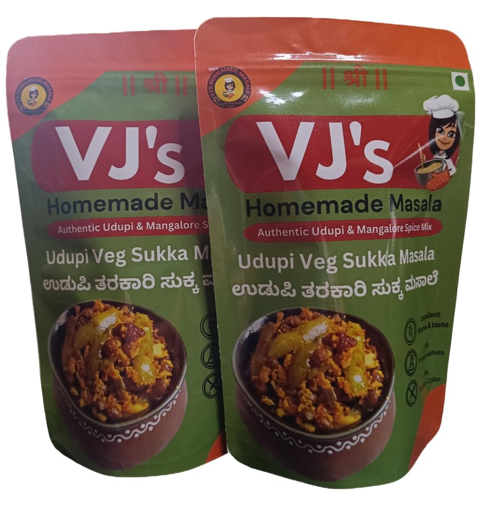 VJS Homemade Masala | Udupi Veg Sukka Masala Powder 400 grams (Pack of 2, Each 200gm), Zip Lock Pack