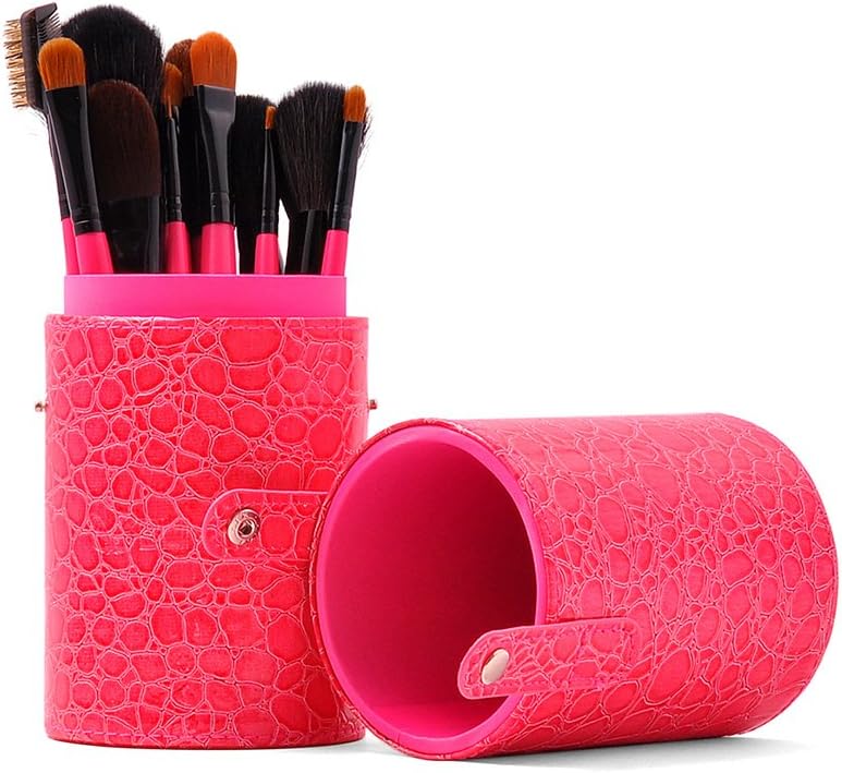 Professional 16 PCS Pink Cosmetic Makeup Brush Set With Leather Cup Holder