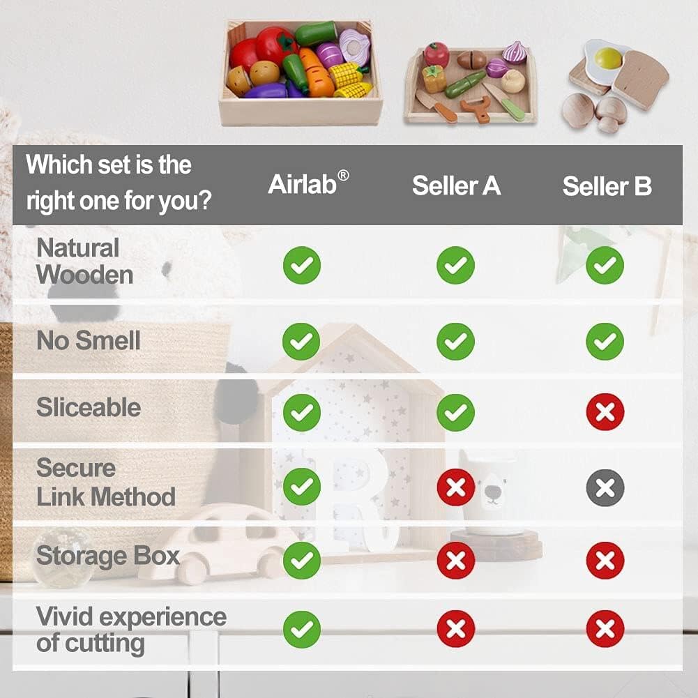 Airlab Verdura da Tagliare Giocattolo, Accessori Cucina Giocattolo Legno per Bambini Bambina, Set Cibo Finto Giocattolo per Cucina Bambini, Regalo Bambino Compleanno Pasqua Halloween Natale 3 4 5 Anni
