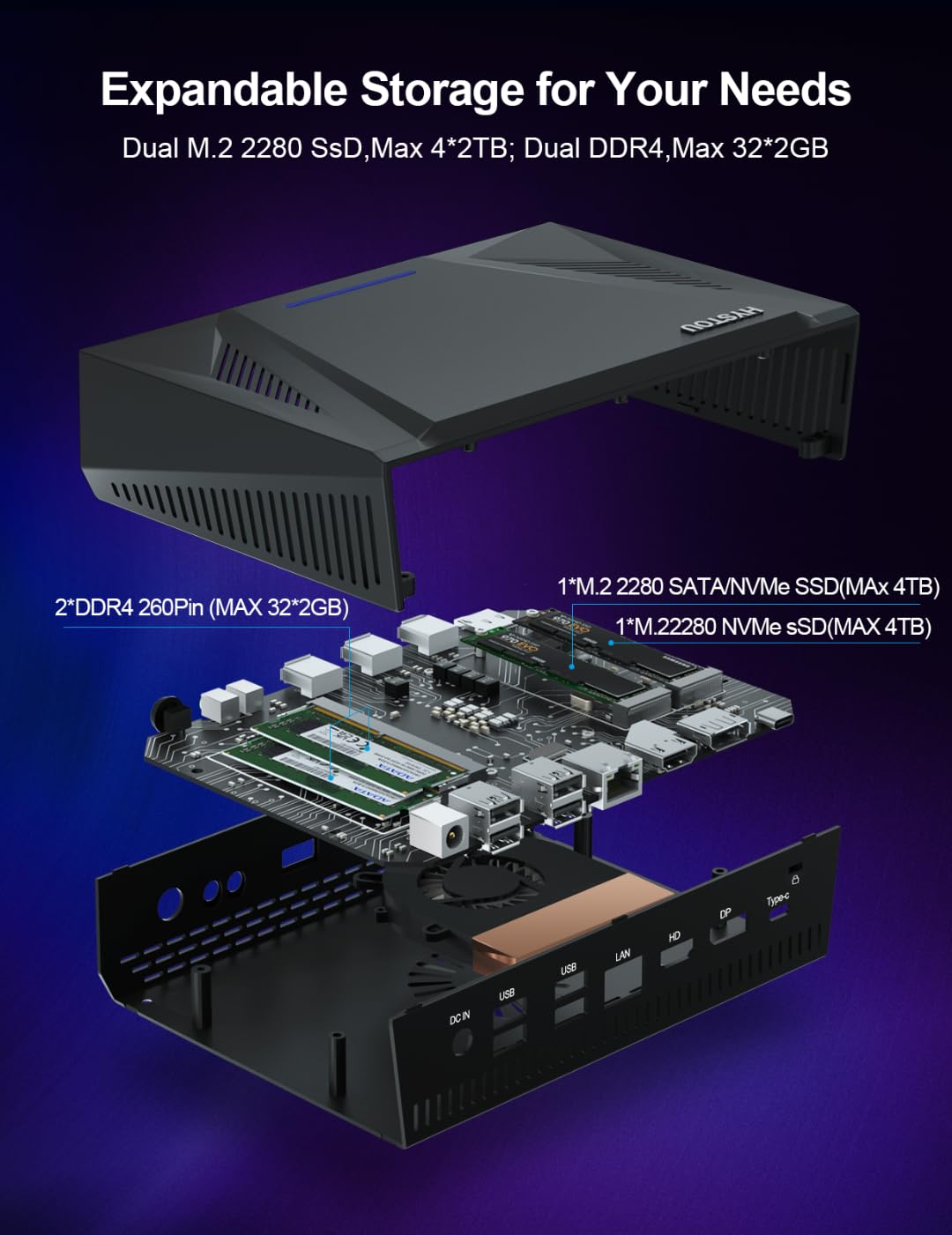HYSTOU Windows 11 Pro Mini PC i5 1240P Micro Computer, 16GB Ram DDR4 512GB NVMe SSD 2TB SDD 4K Triple Display Office PC, Type C Mini PC para Juegos Ligeros, Oficina, Negocios, educación, WiFi6/BT5.2