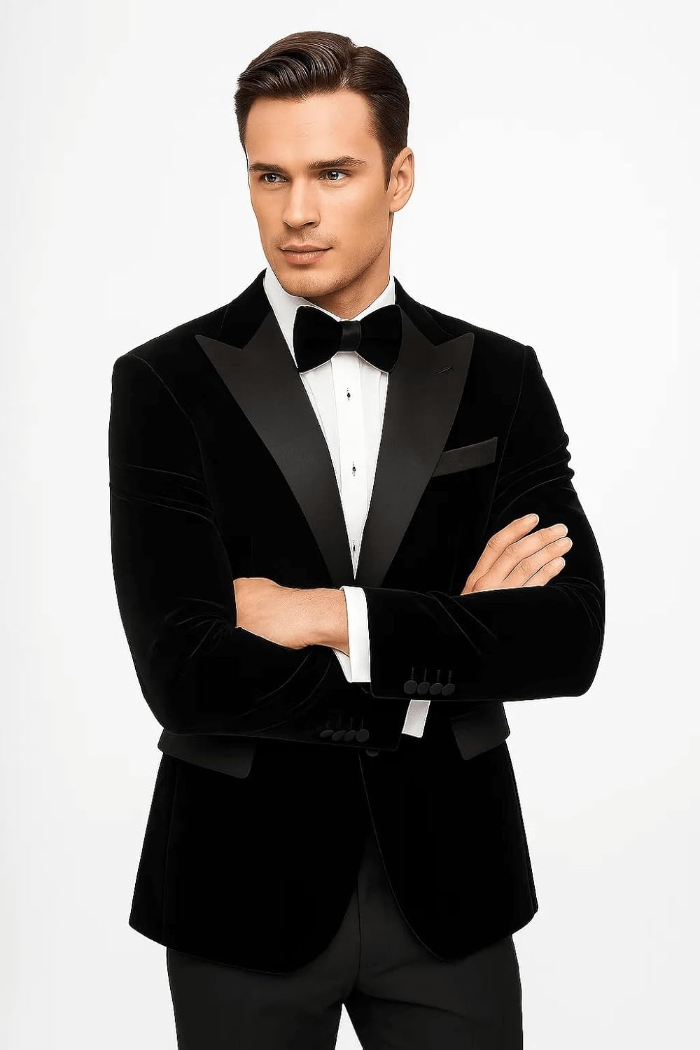 Peak Lapel Fashion Smoking Casual Velour Cocktail Tuxedo Velour Men's Blazer Jacket with Free Matching Bow