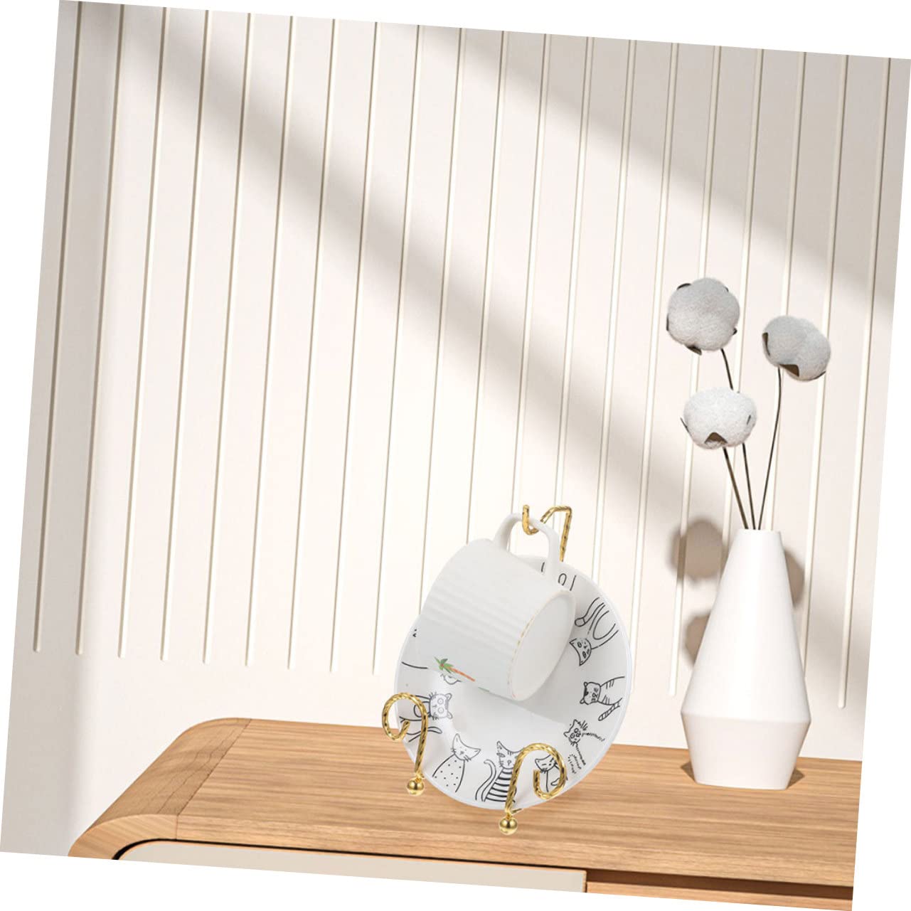 DOITOOL Tea Cup Saucer Display Stand Color Cup Holder Metal Plate Holder Home Kitchen Decor