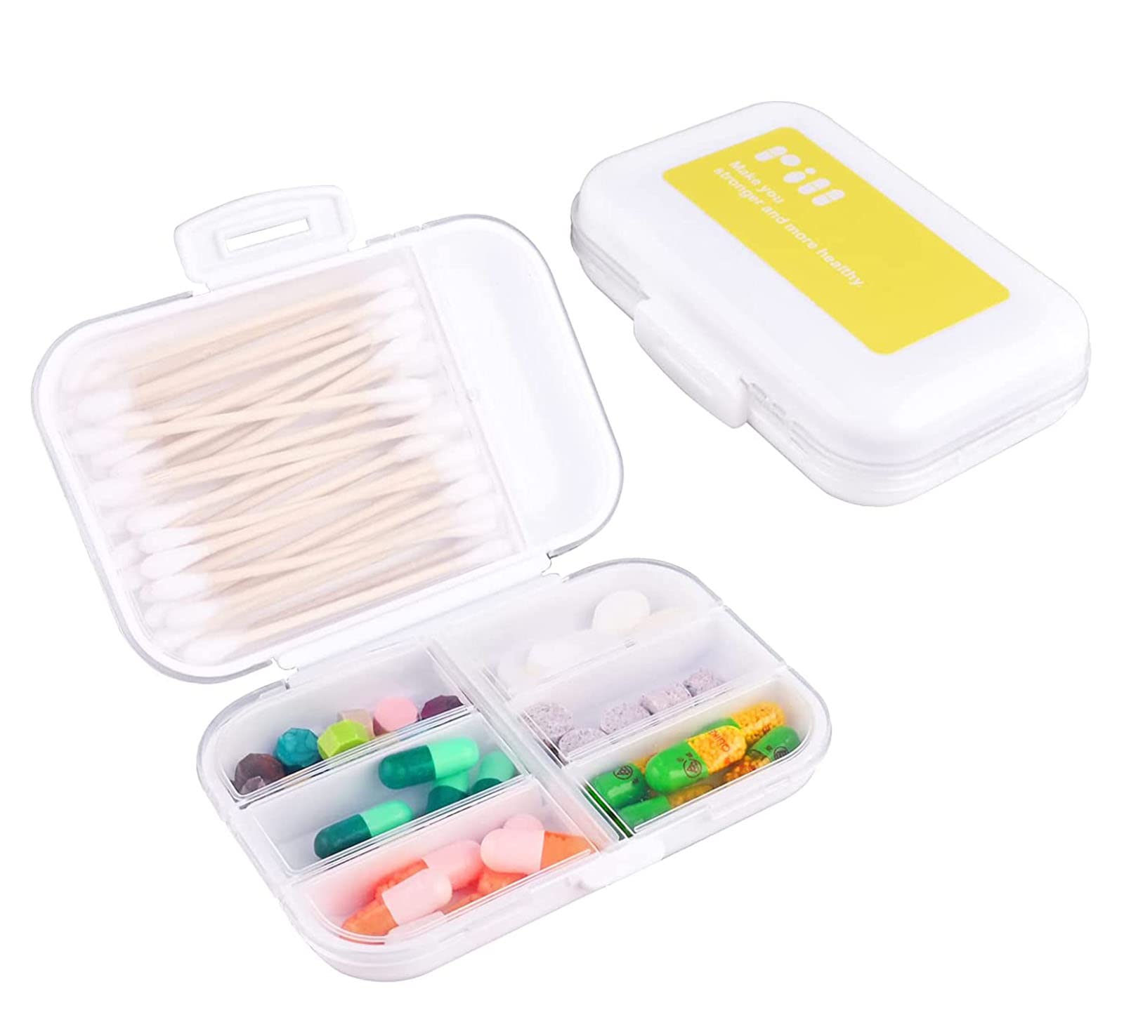 HOJKMA Pill Organizer Box, 8 Compartments Travel Pill Case, Portable Moisture Proof Pill Box for Women Men, Rectangle Pill Dispenser for Pocket Purse Daily Pills/Vitamin/Fish Oil/Supplements, Yellow