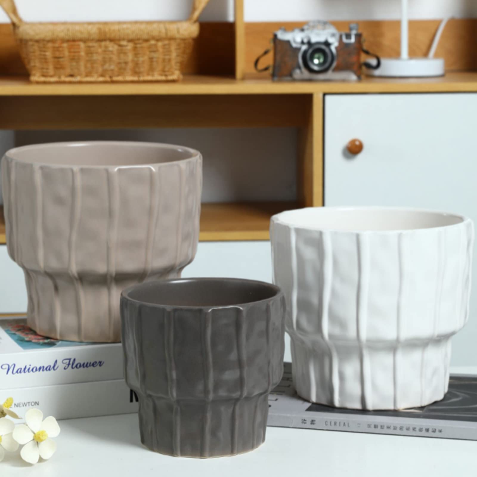 Vasi da Giardino Vasi per Piante in Ceramica, Vasi da Fiori da 6,1/7,8 Pollici con Foro di Drenaggio, Fioriere per Giardino Patio Balcone Deck Living Room Decor