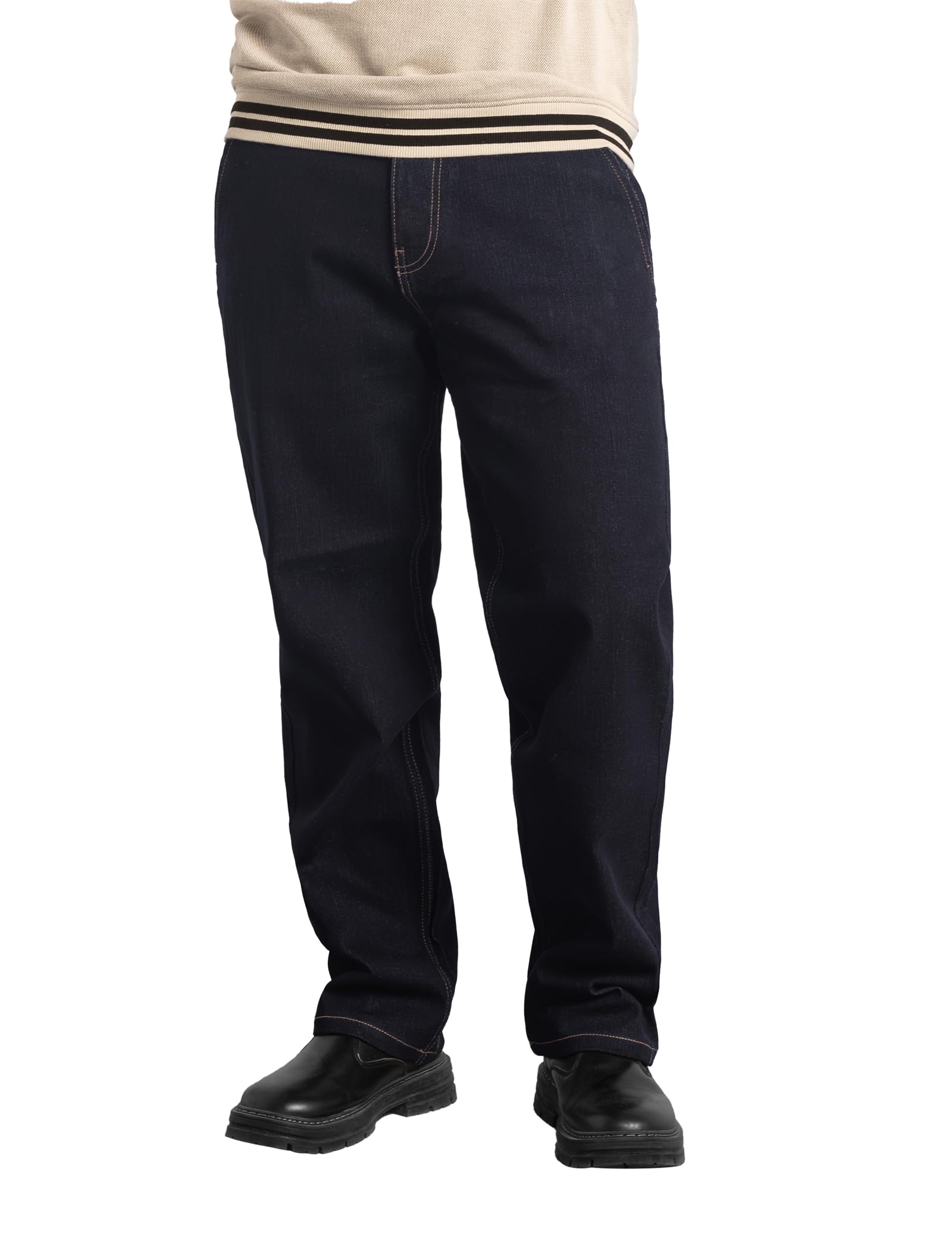 Enorsia Mens Elasticated Waist Straight Fit Jeans - Comfortable Stretch Denim with Vintage Wash, Button & Zip Fly, Embroidered Back Pocket (UK, Numeric, 36, Regular, Regular, Black)