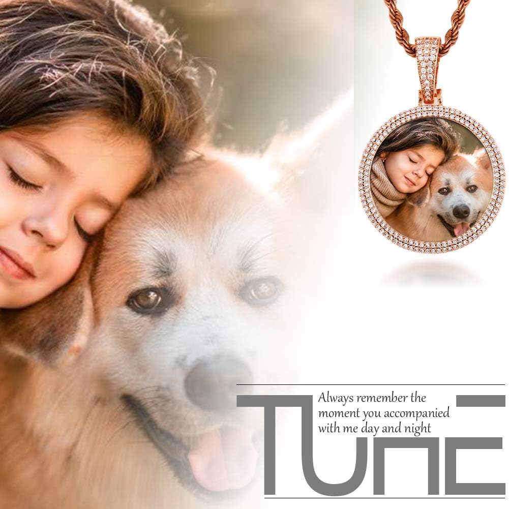 TUHE Custom Picture Necklace Personalized Photo Pendant For Men Women Iced Out Customized Photo Necklace Hip Hop Memory Pictures Chains Customized Jewelry With Photo