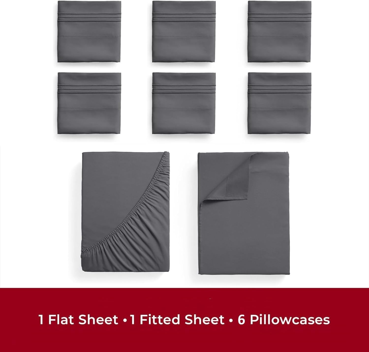 Mellanni 4PC Bed Sheet Set + 4 Pillowcases Bundle&Save - Iconic Collection Bedding - Bundle Includes: 1 Flat Sheets, 1 Fitted Sheet and 6 Pillow Cases (Queen, Gray)