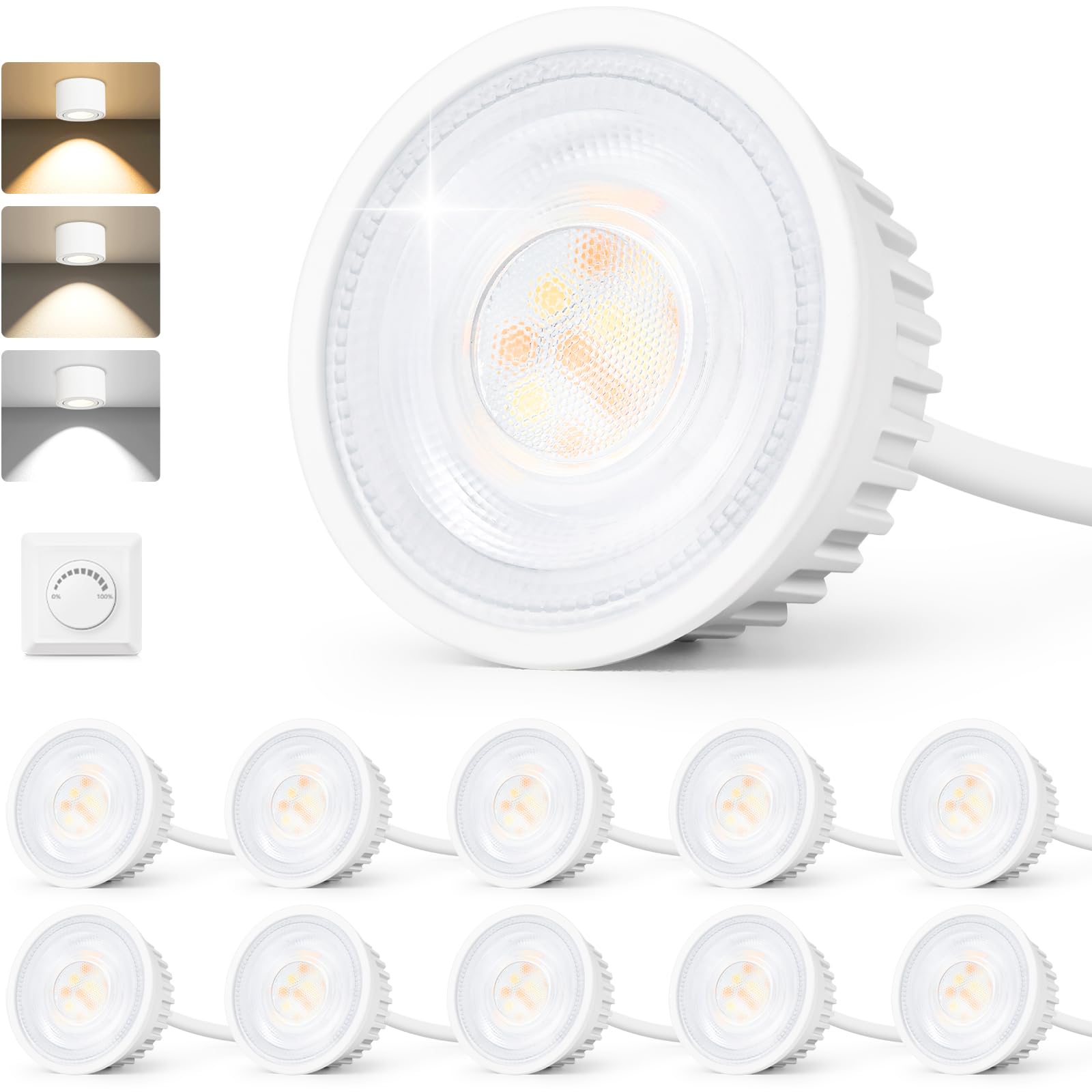 GeyouLux LED Module 230V Ultraplat ø50x23mm Pour Spot Encastrable - 5W 500LM IP44 Angle de Rayonnement 38° Blanc Chaud Blanc Naturel Froid Dimmable - Ampoule de Remplacement MR16/GU10 - Lot de 10
