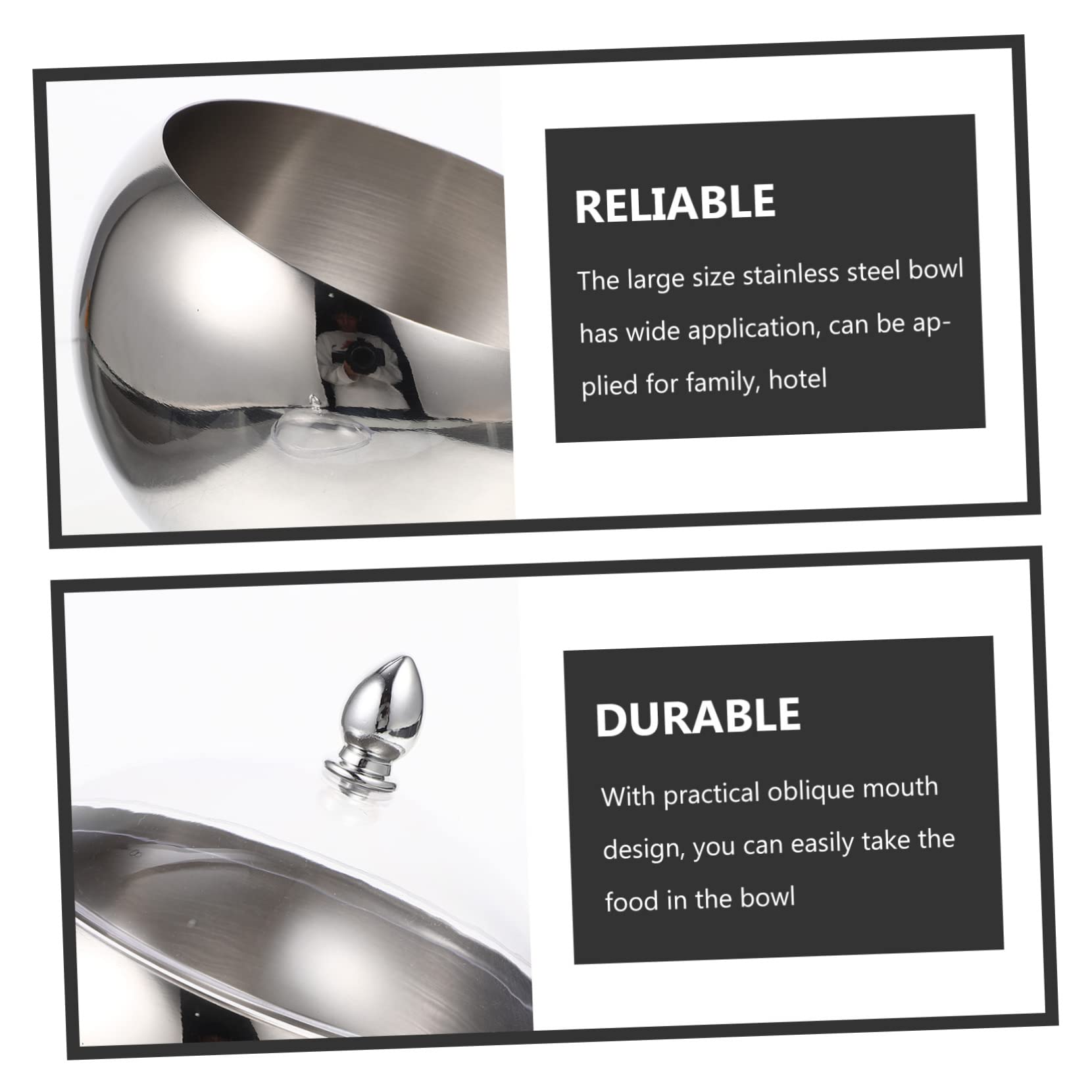 Cabilock Multipurpose Stainless Steel Buffet Snack Bowl with Lid Stylish Oblique Mouth Design for Fruits Sauces and Condiments and Dishwasher Safe for Home Catering Use