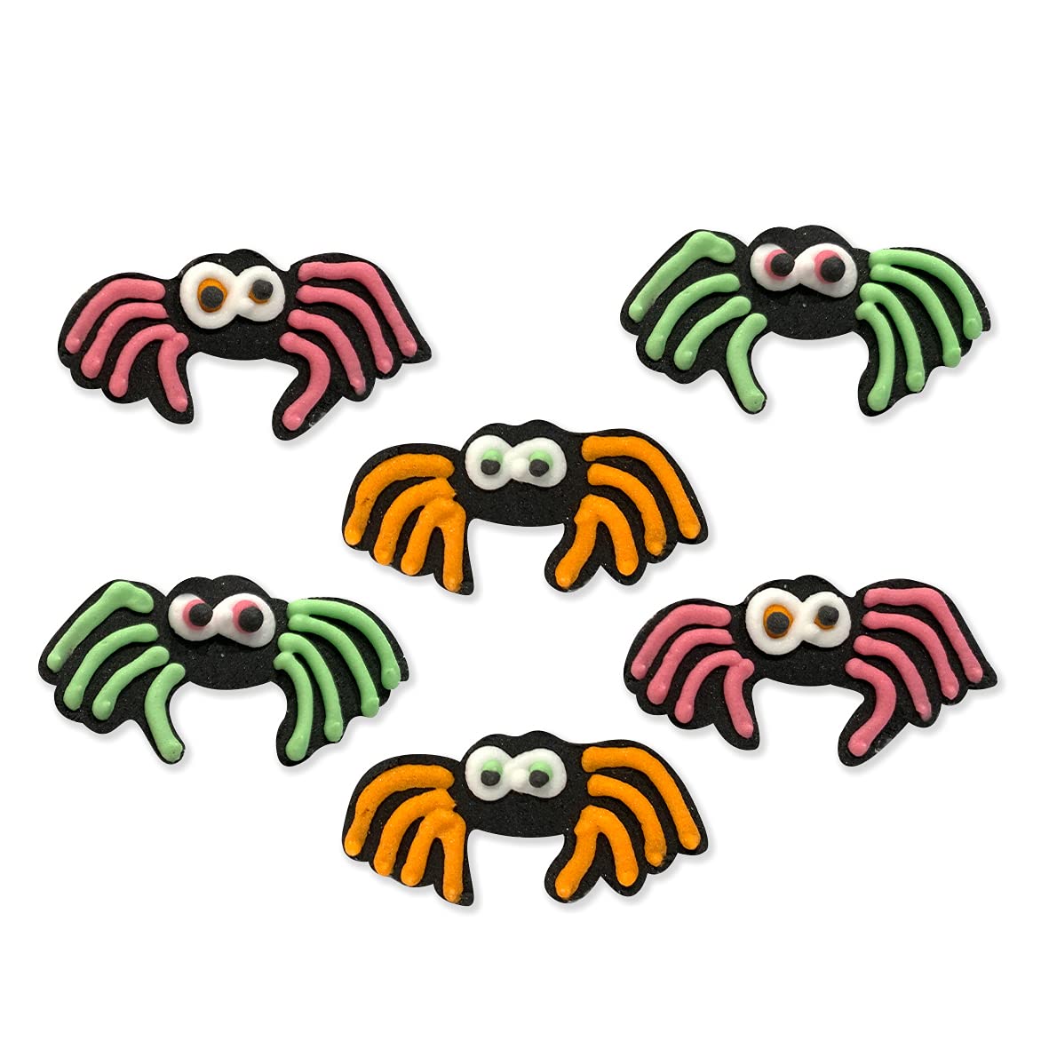 Anniversary House 6pcs Halloween Neon Spider Edible Cake Toppers - Handcrafted Fondant Sugar Decorations for Cupcakes, Cakes, Muffins - Vibrant, Unique, Fun, Spooky Party Baking Toppers Accessories