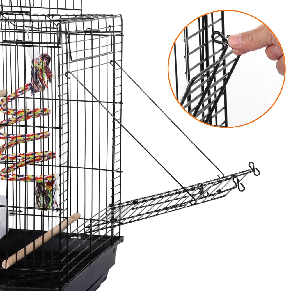 Yaheetech Gabbia per Uccelli Pappagalli Inseparabili Voliera in Metallo con Tetto Apribile Posatoio in Legno e Giocattolo 40 x 40 x 58 cm Nero