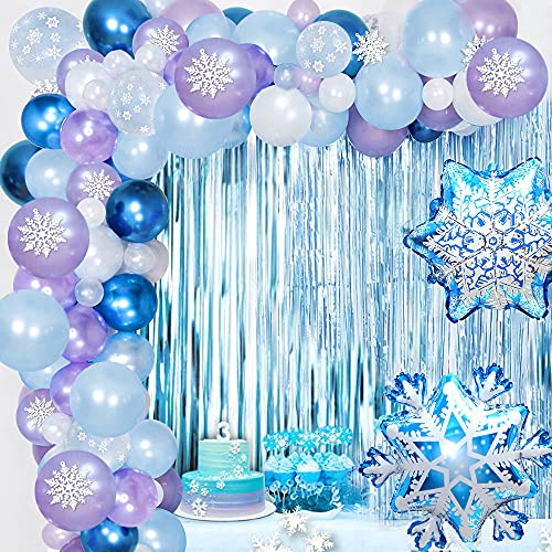 Frozen Balloons Arch Garland Kit, Frozen Birthday Balloons Frozen Party Supplies Latex Balloons Happy Birthday Snowflakes Foil Balloon Frozen Decorations for Birthday Party Girl Home Decorations