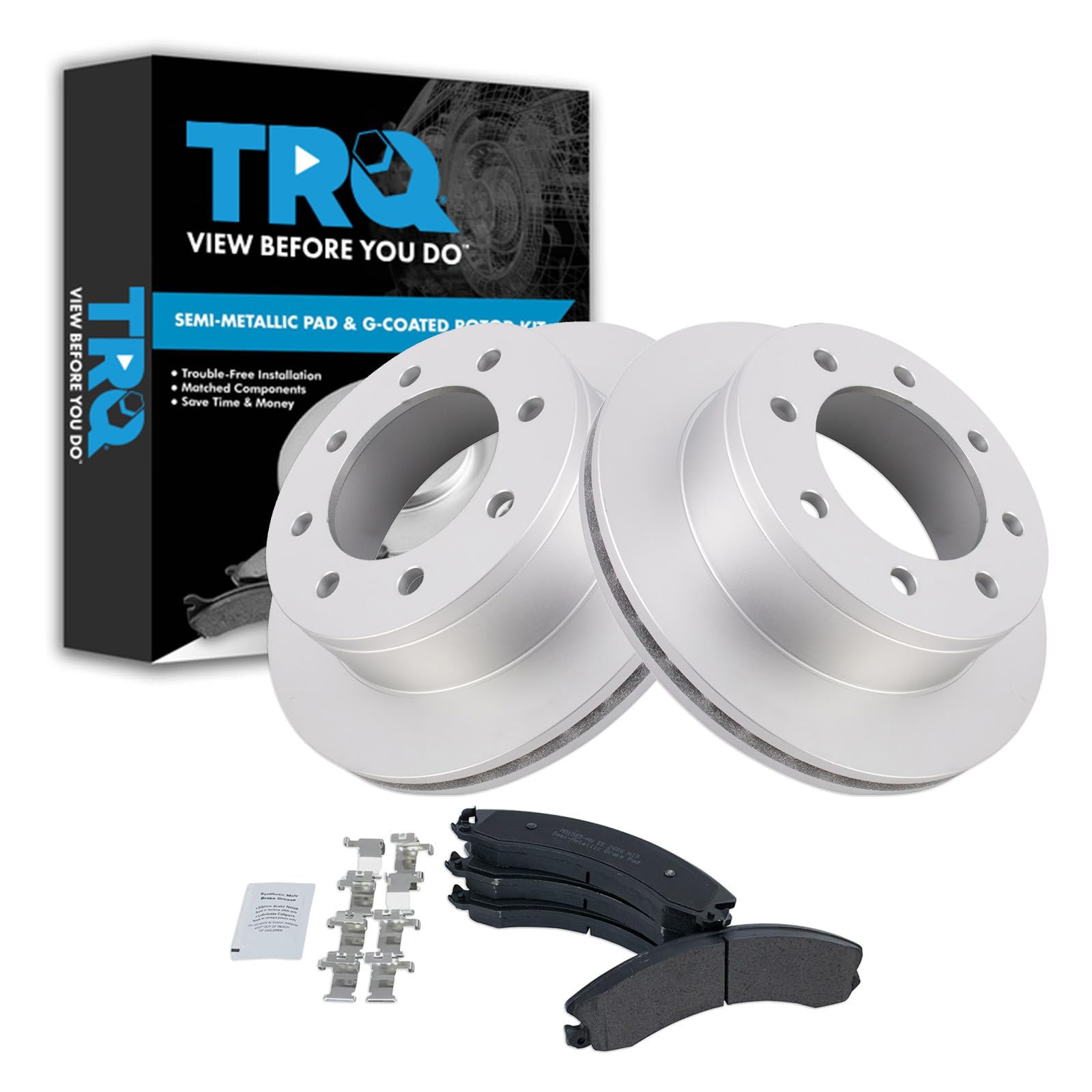 TRQ Rear Brake Pad and Rotor Set Semi Metallic G Coated Rotors Compatible with 2009 GMC Savana 3500