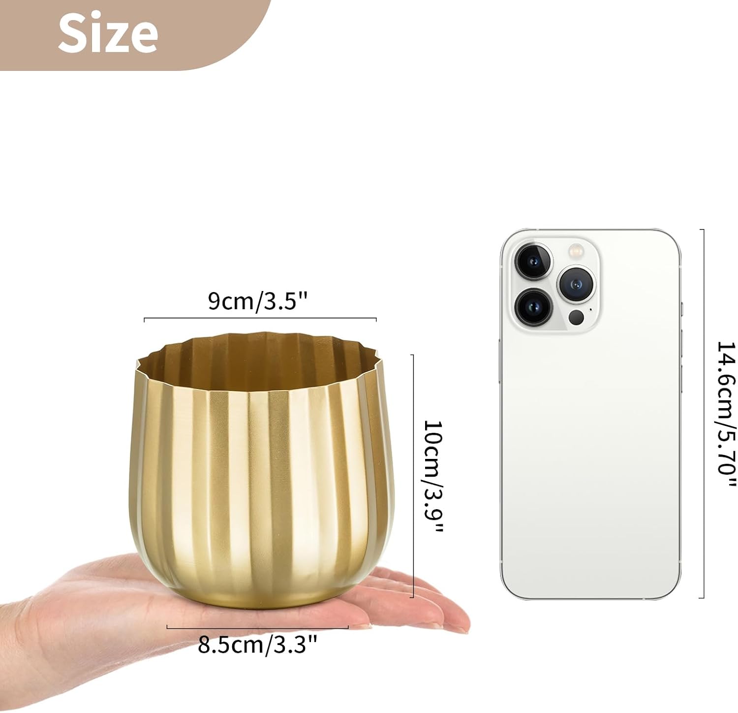 Gold Vases Compote Centerpiece Planter: 4" Ribbed Metal Vase Small Compote Bowl Planter Pot with Drainage Hole for Wedding Table Centerpiece Indoor Plants Set of 6