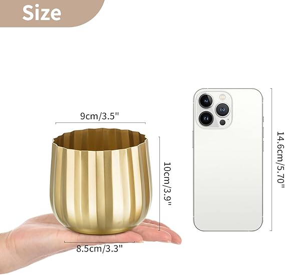 Gold Vases Compote Centerpiece Planter: 4 Ribbed Metal Vase Small Compote Bowl Planter Pot with Drainage Hole for Wedding Table Centerpiece Indoor Plants Set of 2