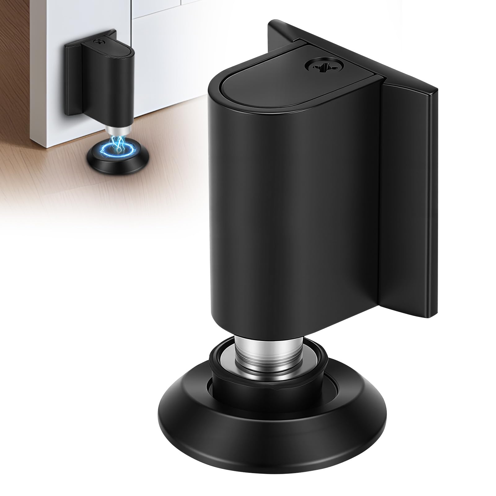 Gugxiom Magnetic Door Stopper, Adjustable Door Stop, Heavy Duty No Drill Invisible Design, Magnetic Door Holder to Keep Door Open, for Door Gaps up to 22mm in Height (1, Black)