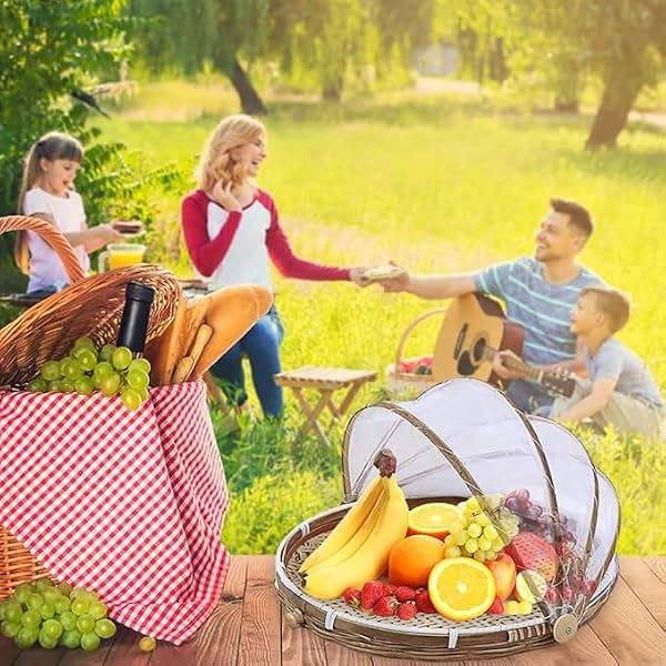 Generic Serving Food Tent,Hand Woven Bamboo Serving Food Basket with Mesh Cover for Patio Garden Picnic (30centimeter), Generic2svznfodh8-42 by Generic - Image 7