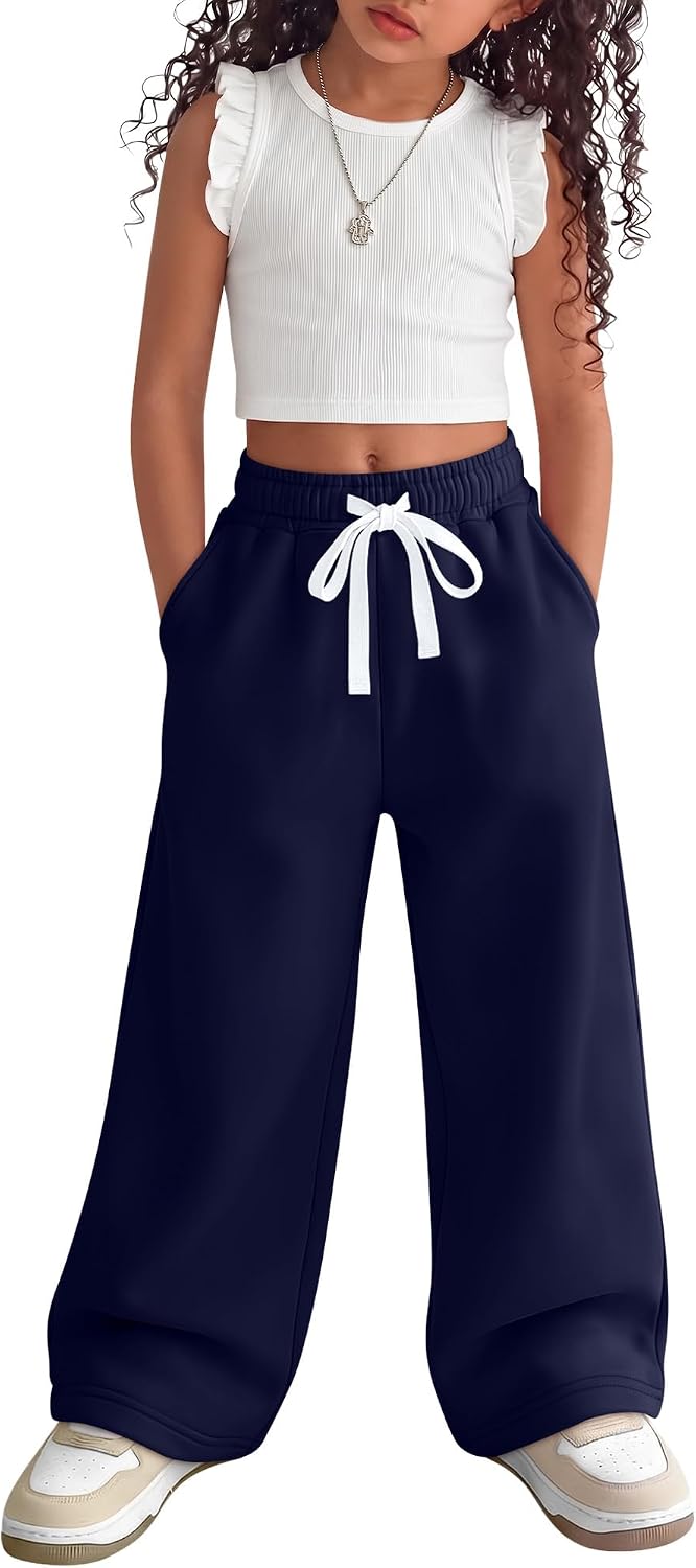 Toddler Girls Sweatpants Baby Wide Leg Pants Kids Drawstring Baggy Open Bottom Jogger Clothes with Pockets 18M-5Y
