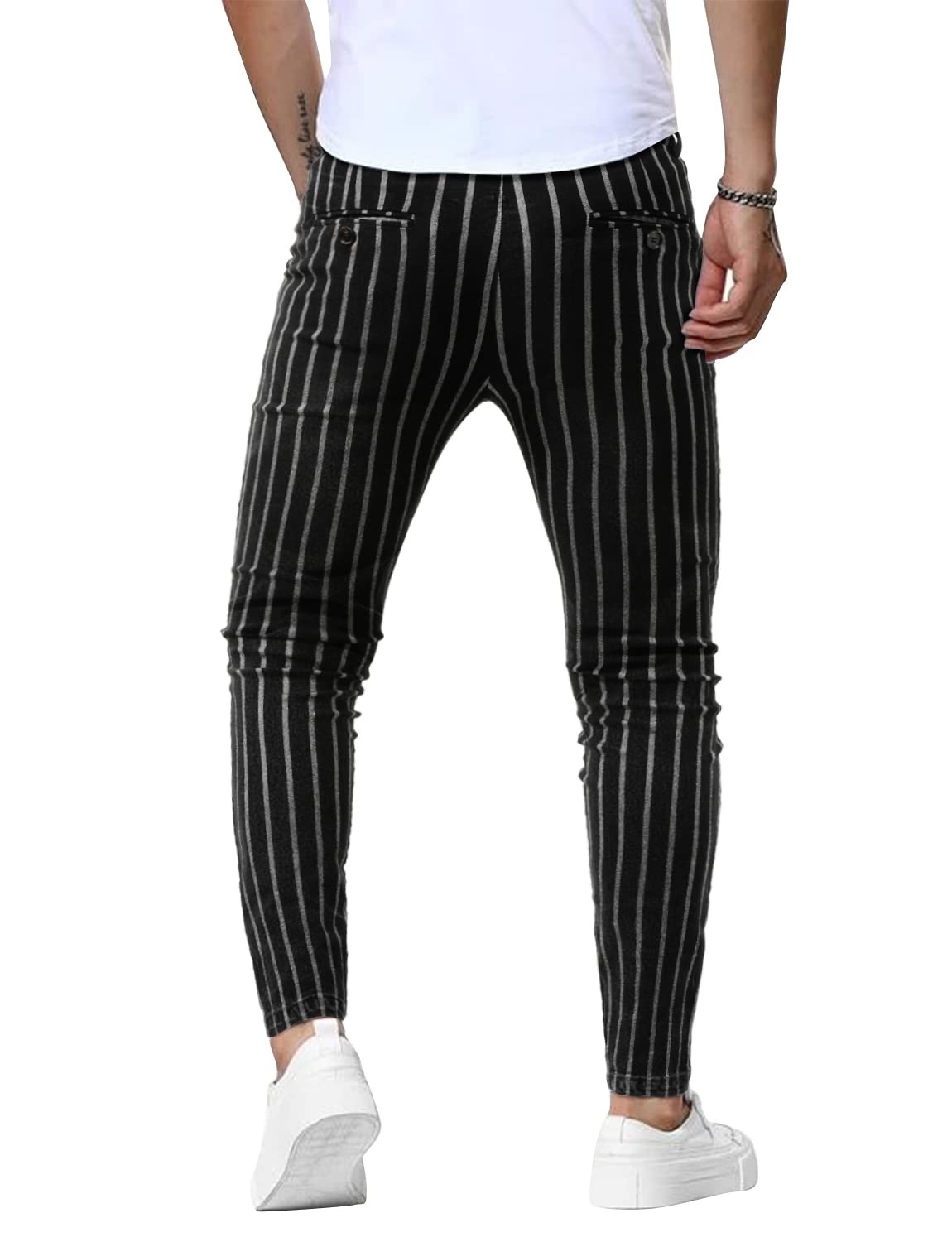 Woenzaia Pantaloni skinny scozzesi per uomo Stretch Slim Fit Dress Pant
